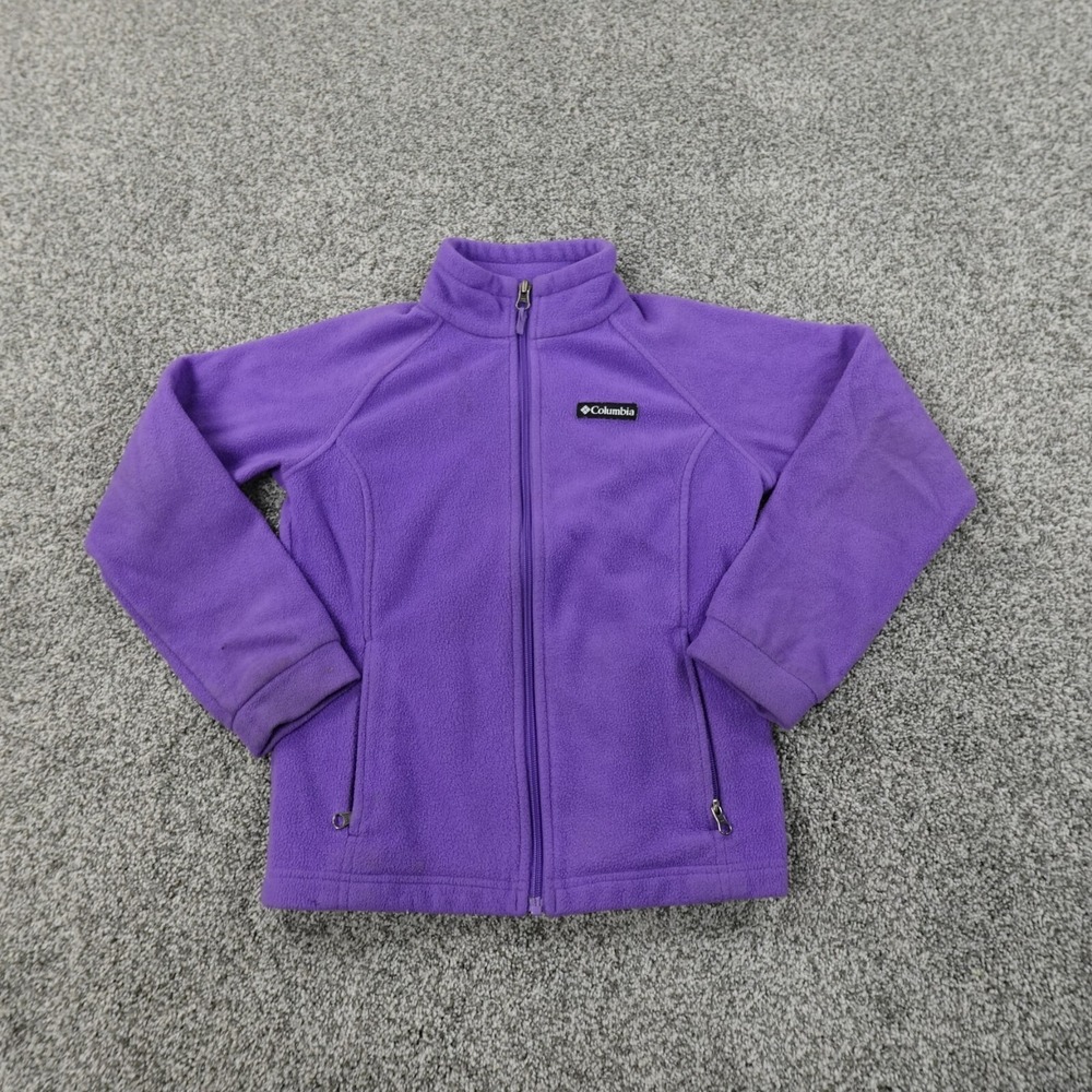 Columbia Jacket Girls M 10/12 Blue Full Zip Sweater Youth Kids Outdoor Hiking